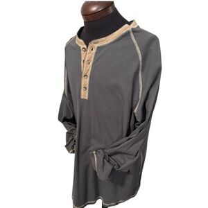 Legendary Whitetails Mens XL Gray Tan Rugged Raglan Henley Long Sleeve Shirt
